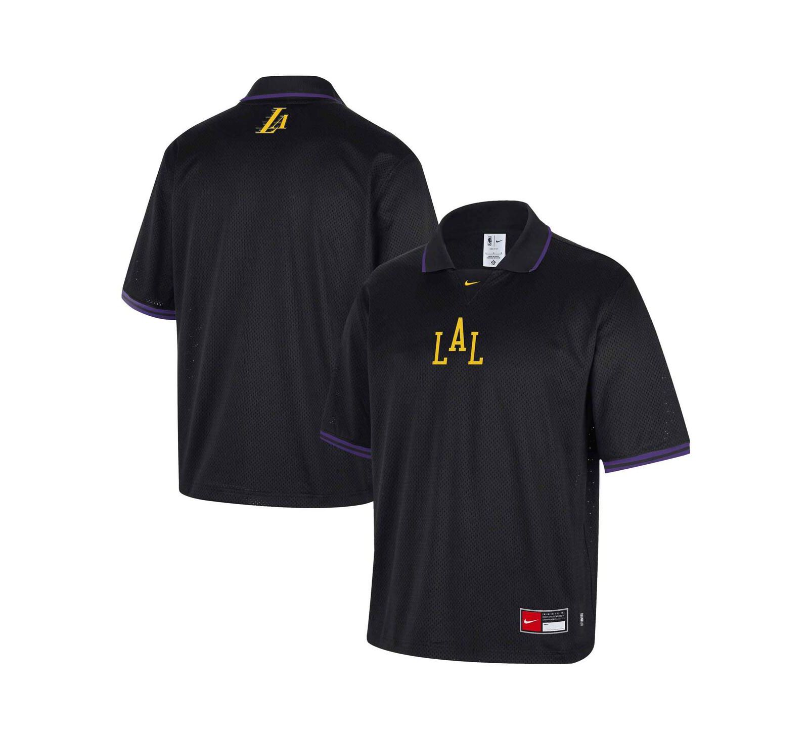 Мужская рубашка-поло Nike Black Los Angeles Lakers 2025/26 City Edition Remix Courtside Air Half-Sleeve