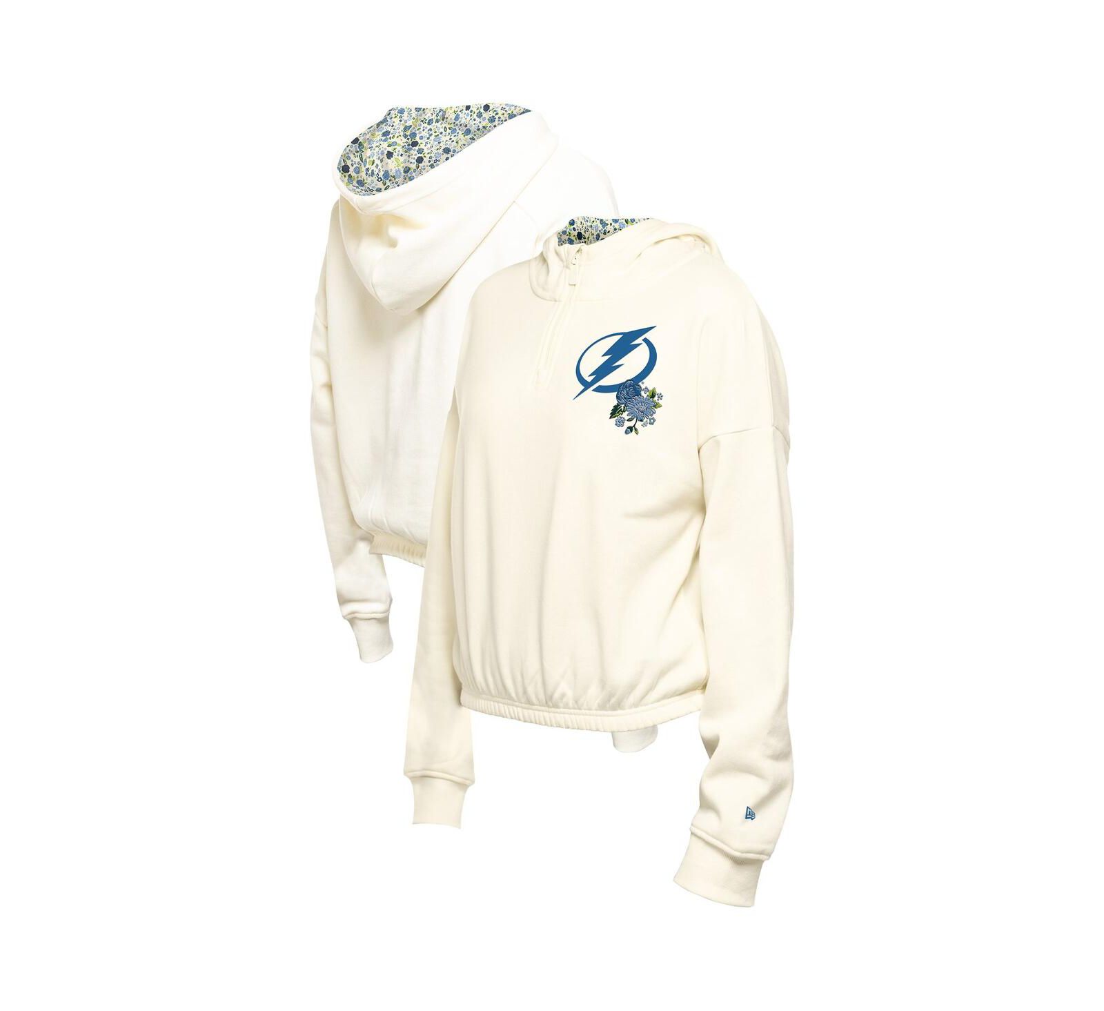 Женское худи New Era Cream Tampa Bay Lightning Glam Game Quarter-Zip Cropped Floral Pullover