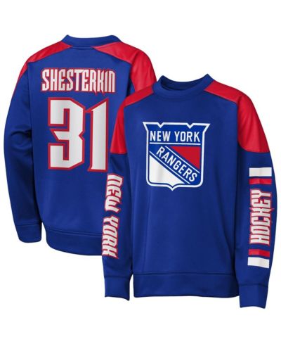 Свитшот Outerstuff Big Boys and Girls Igor Shesterkin Blue New York Rangers Best Defense Name & Number Crewneck