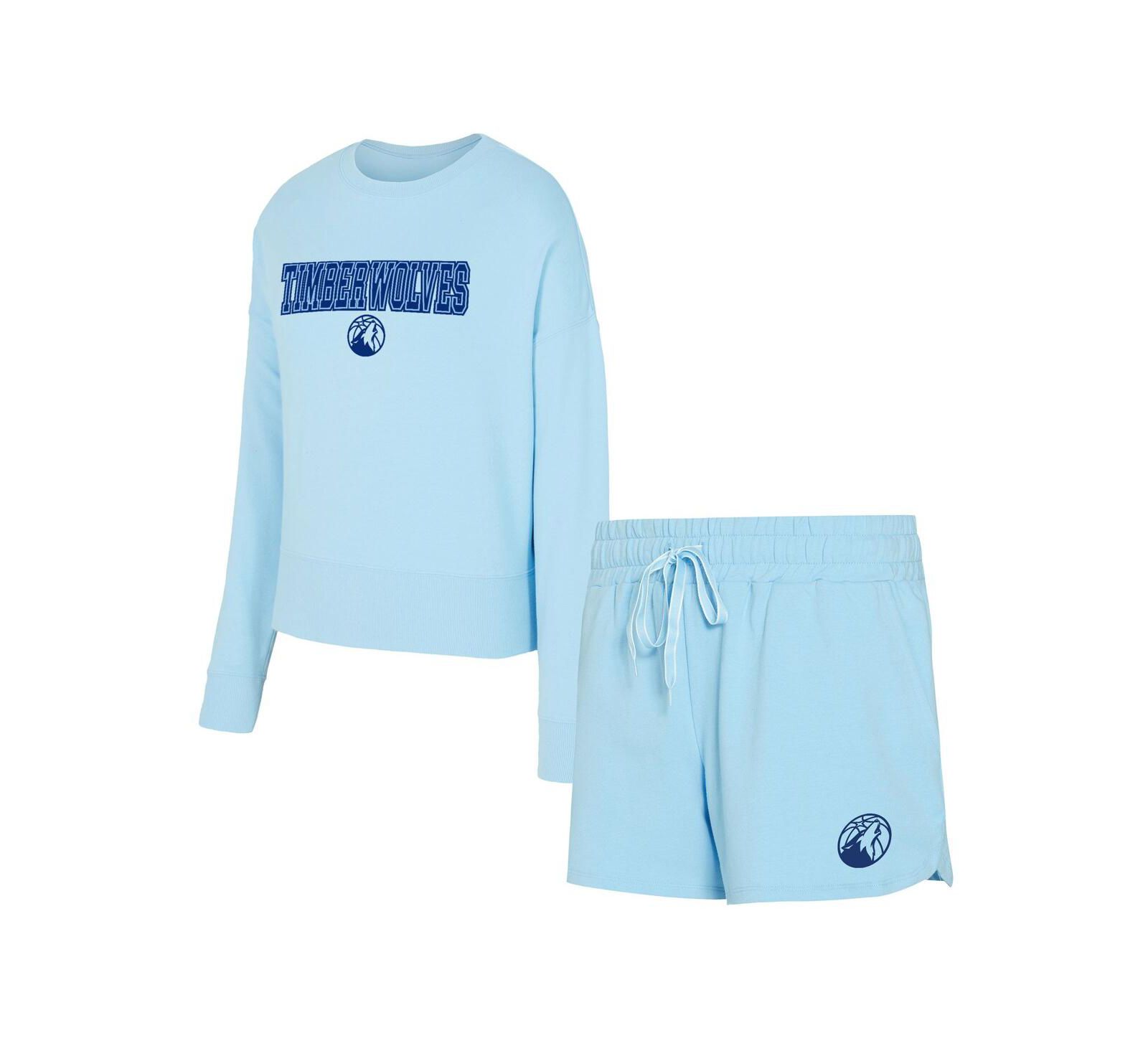 Concepts Sport Women's Light Blue Minnesota Timberwolves Elevation Tri-Blend Long Sleeve Top & Shorts Set