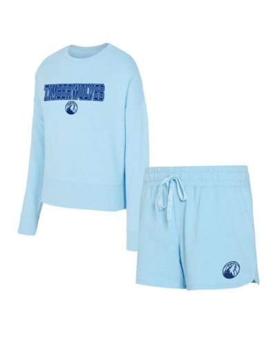 Женский комплект Concepts Sport Women's Light Blue Minnesota Timberwolves Elevation Tri-Blend Long Sleeve Top & Shorts Set