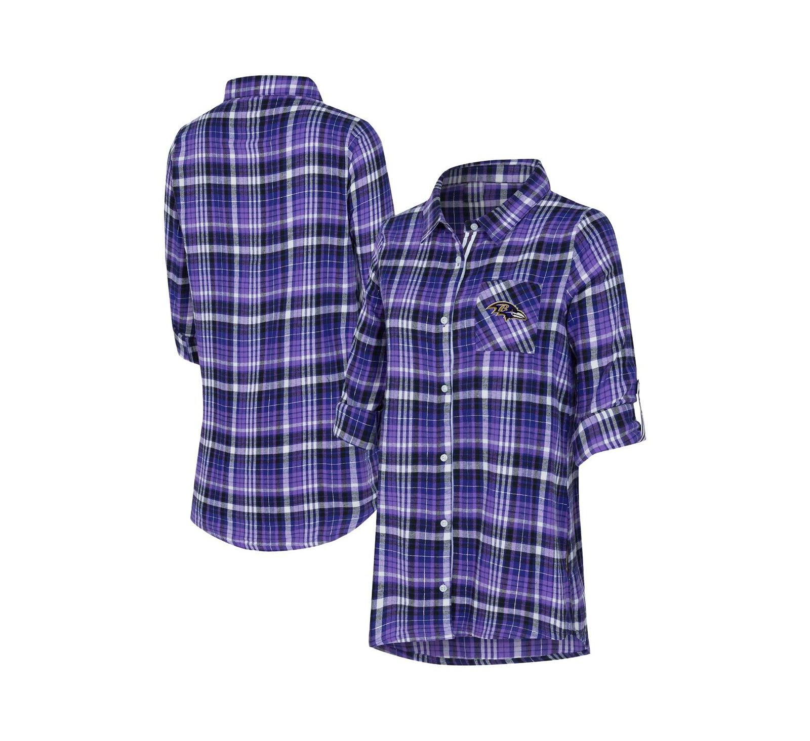 Concepts Sport Women's Purple Baltimore Ravens Laney Plaid Tri-Blend Full-Button Nightshirt