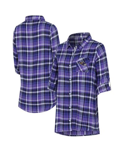 Женские ночная рубашка Concepts Sport Purple Baltimore Ravens Laney Plaid Tri-Blend Full-Button