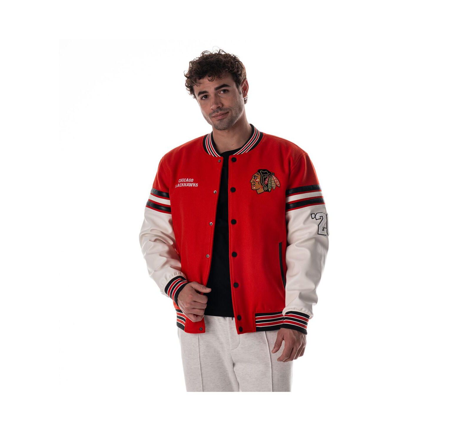 The Wild Collective Men's and Women's Red Chicago Blackhawks Drop Shoulder Full-Snap Varsity Jacket
