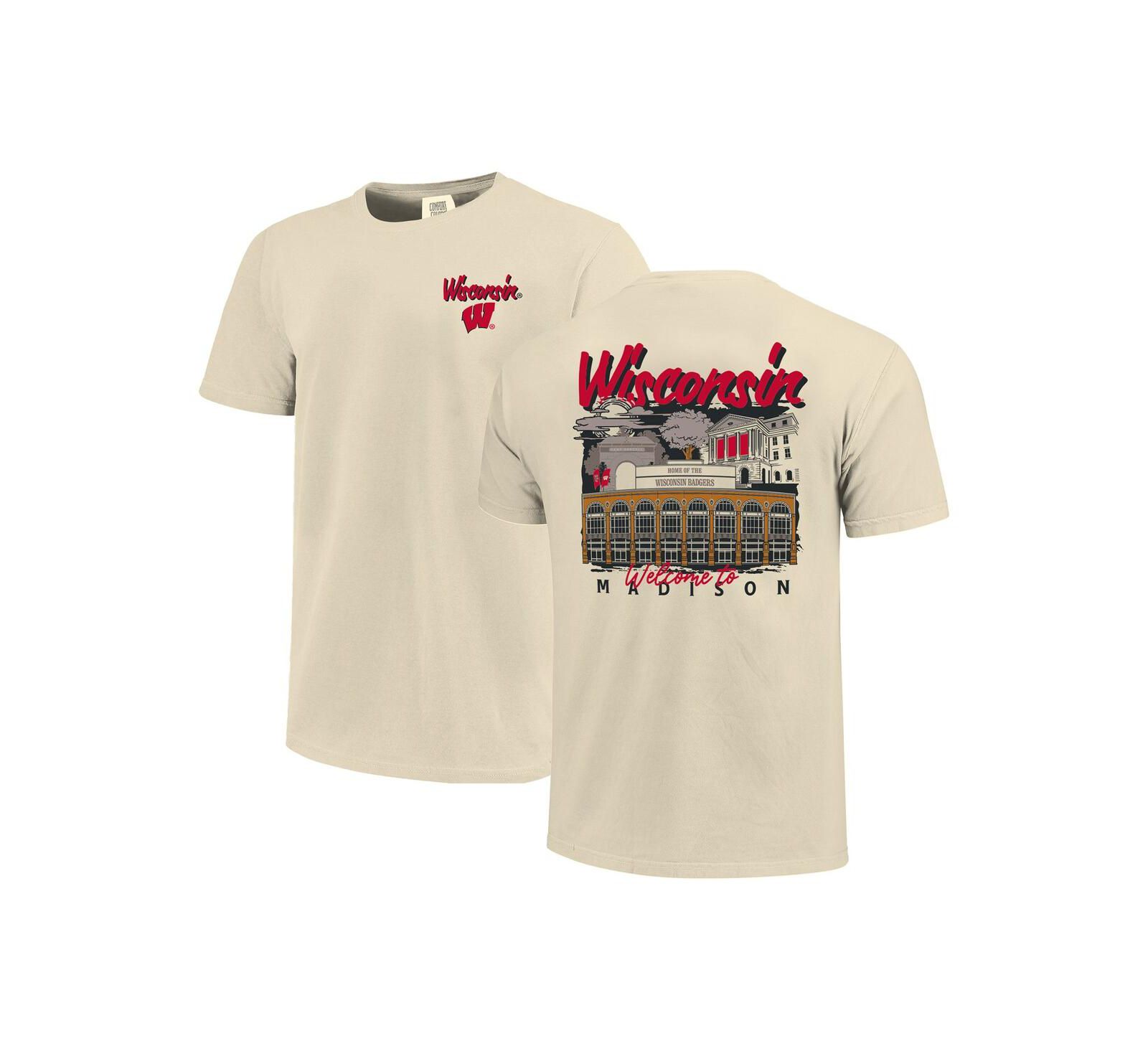 Мужская футболка Image One Natural Wisconsin Badgers Comfort Colors Hand-Drawn Campus Stack