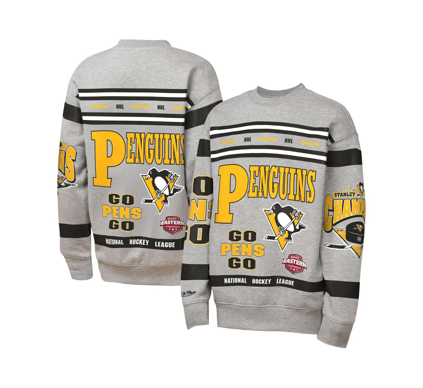 Свитшот Mitchell & Ness Pittsburgh Penguins Heather Gray Fleece Crewneck для мальчиков и девочек