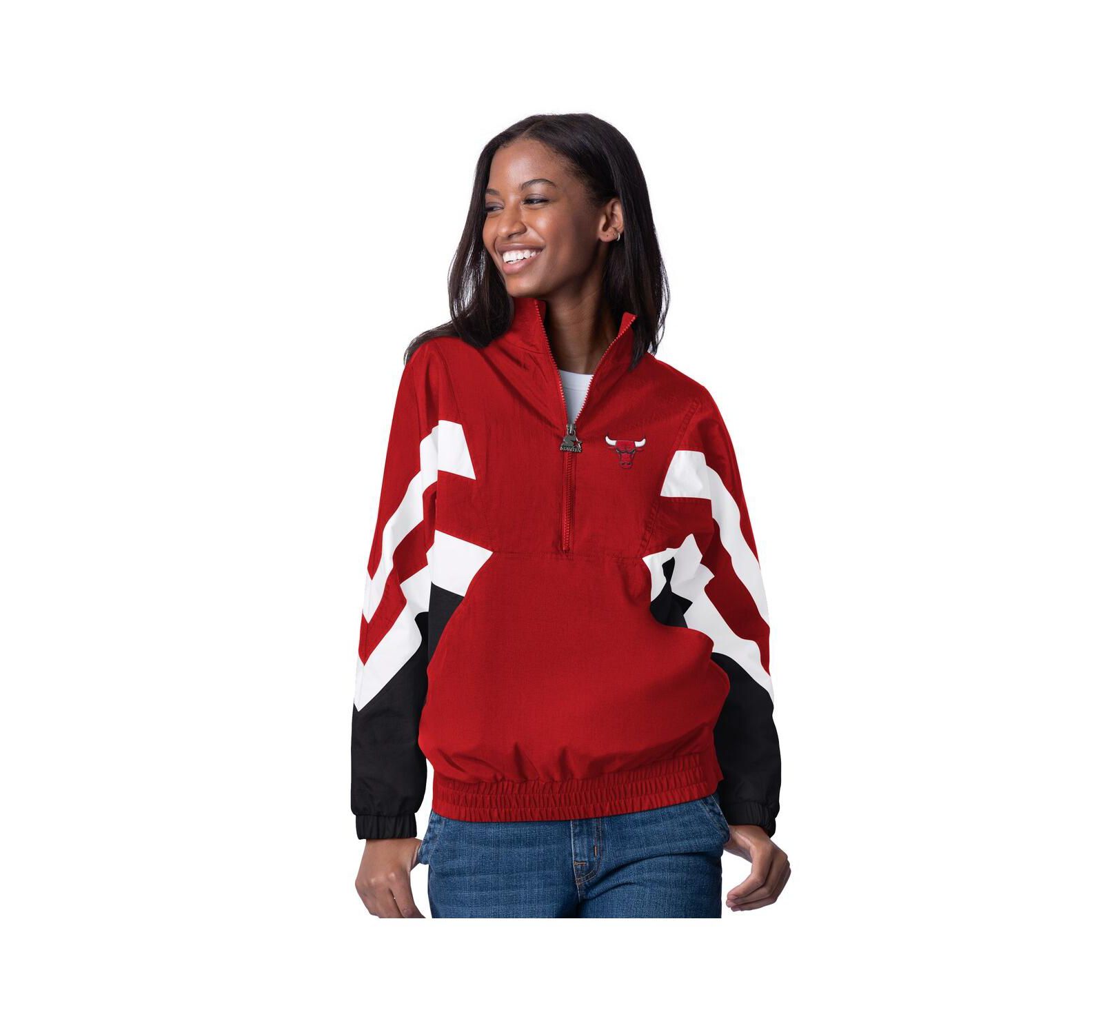Starter Women's Red Chicago Bulls Renegade Oxford Half-Zip Jacket