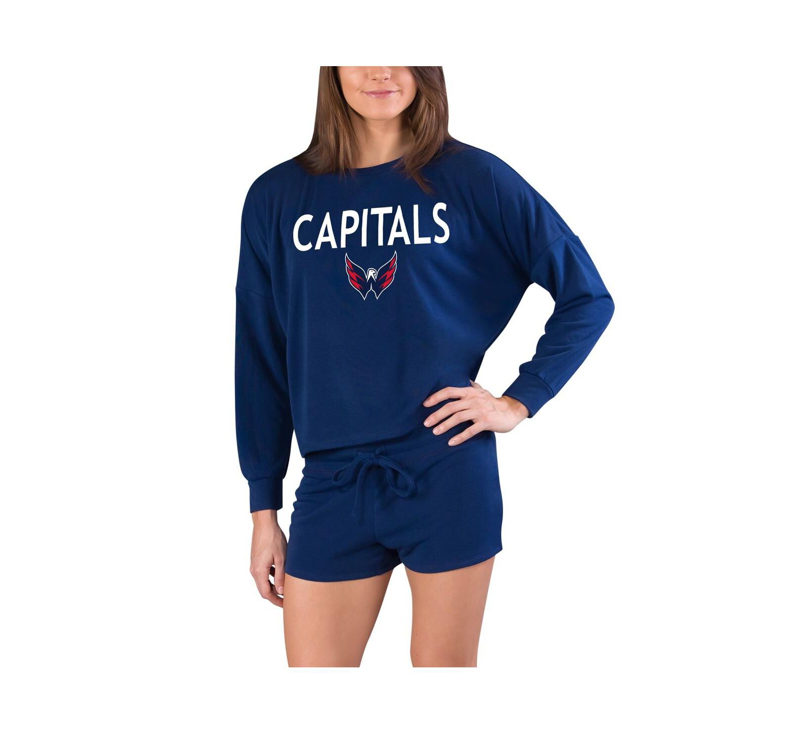 Concepts Sport Women's Navy Washington Capitals Gather Long Sleeve Top & Shorts Set