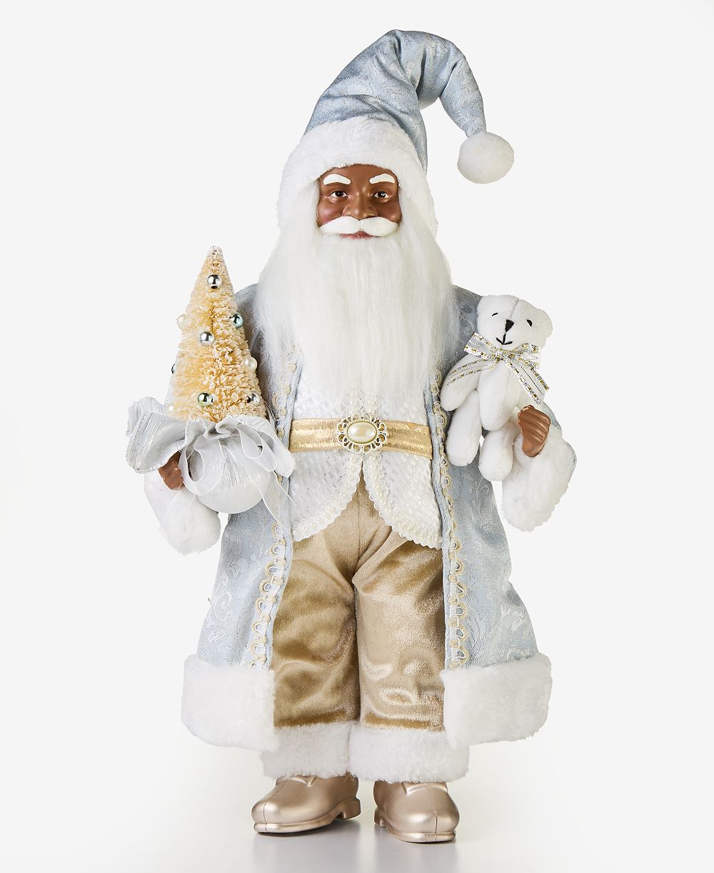 Holiday Lane Opulence African American Standing Santa with Tree and Stuffed Bear, Macy's Exclusive