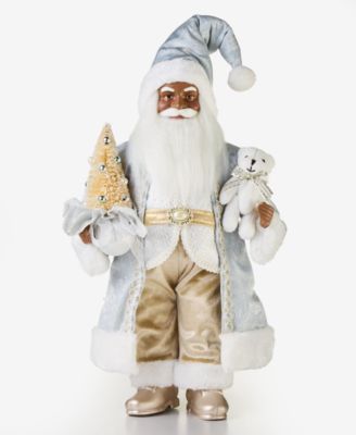 Holiday Lane Opulence African American Standing Santa with Tree and Stuffed Bear, Macy's Exclusive