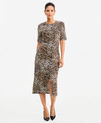 I.N.C. International Concepts Women's Leopard-Print Front Slit Short-Sleeve Midi Dress, Macy's Exclusive