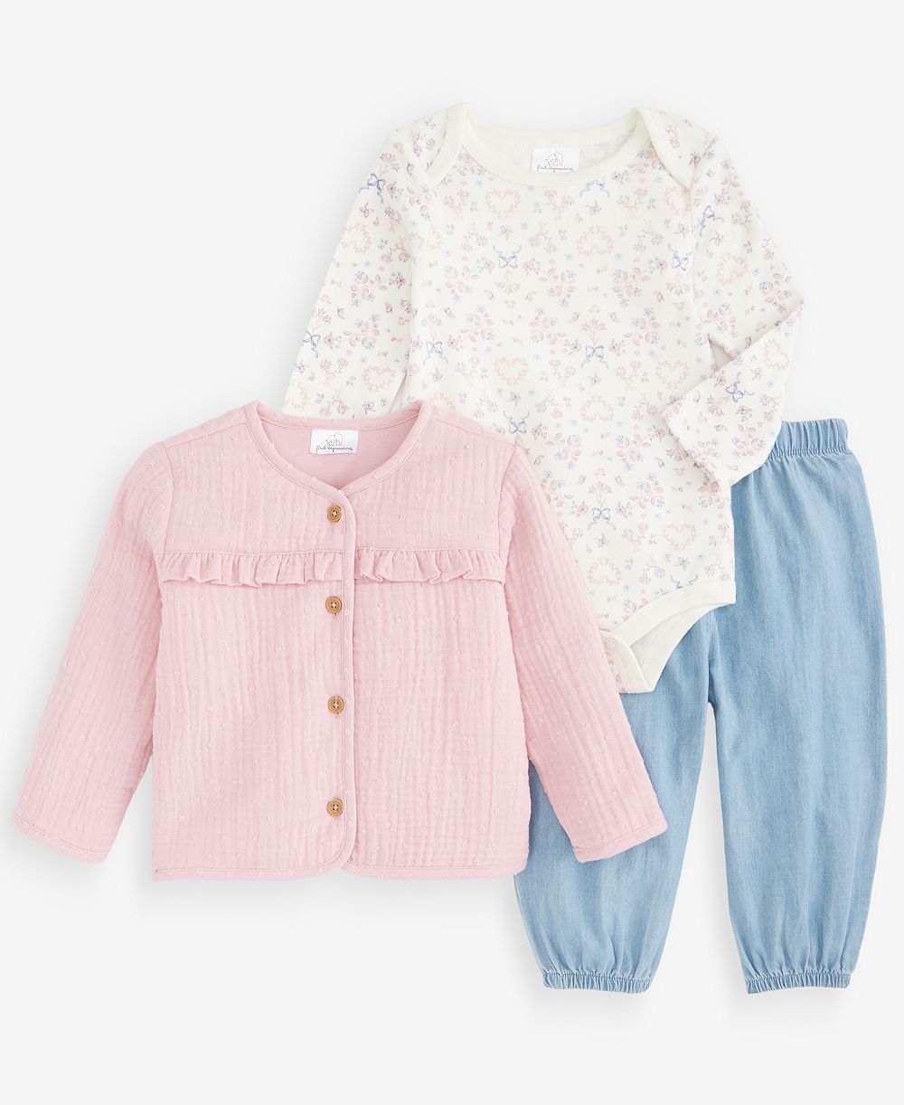 First Impressions Baby Girls' 3M-24M Jacket, Bodysuit & Bubble Pants, 3-Piece Set, Macy's Exclusive