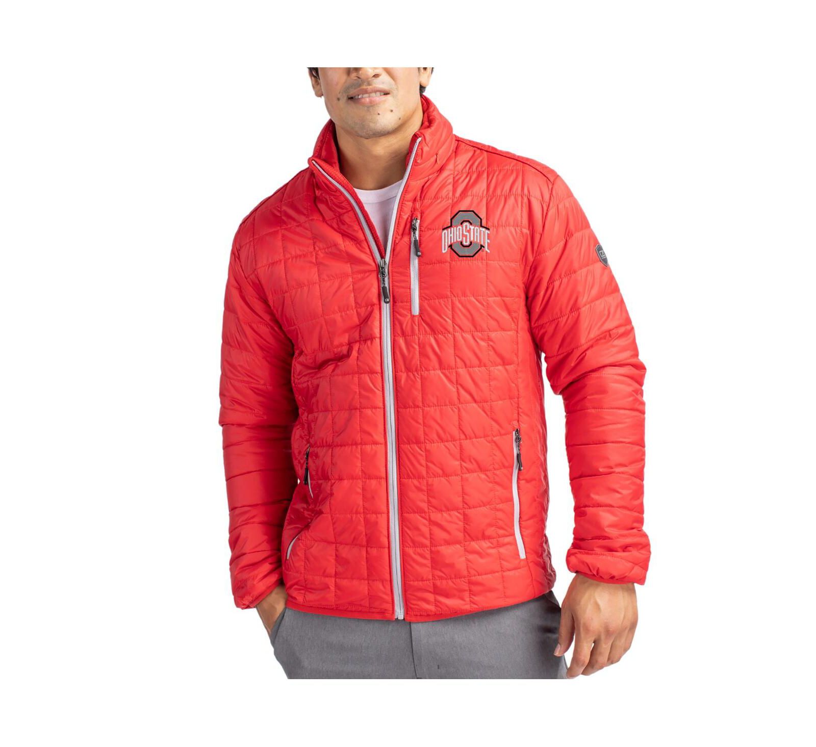 Cutter & Buck Men's Scarlet Ohio State Buckeyes Rainier Eco Insulated PrimaLoft Full-Zip Puffer Jacket
