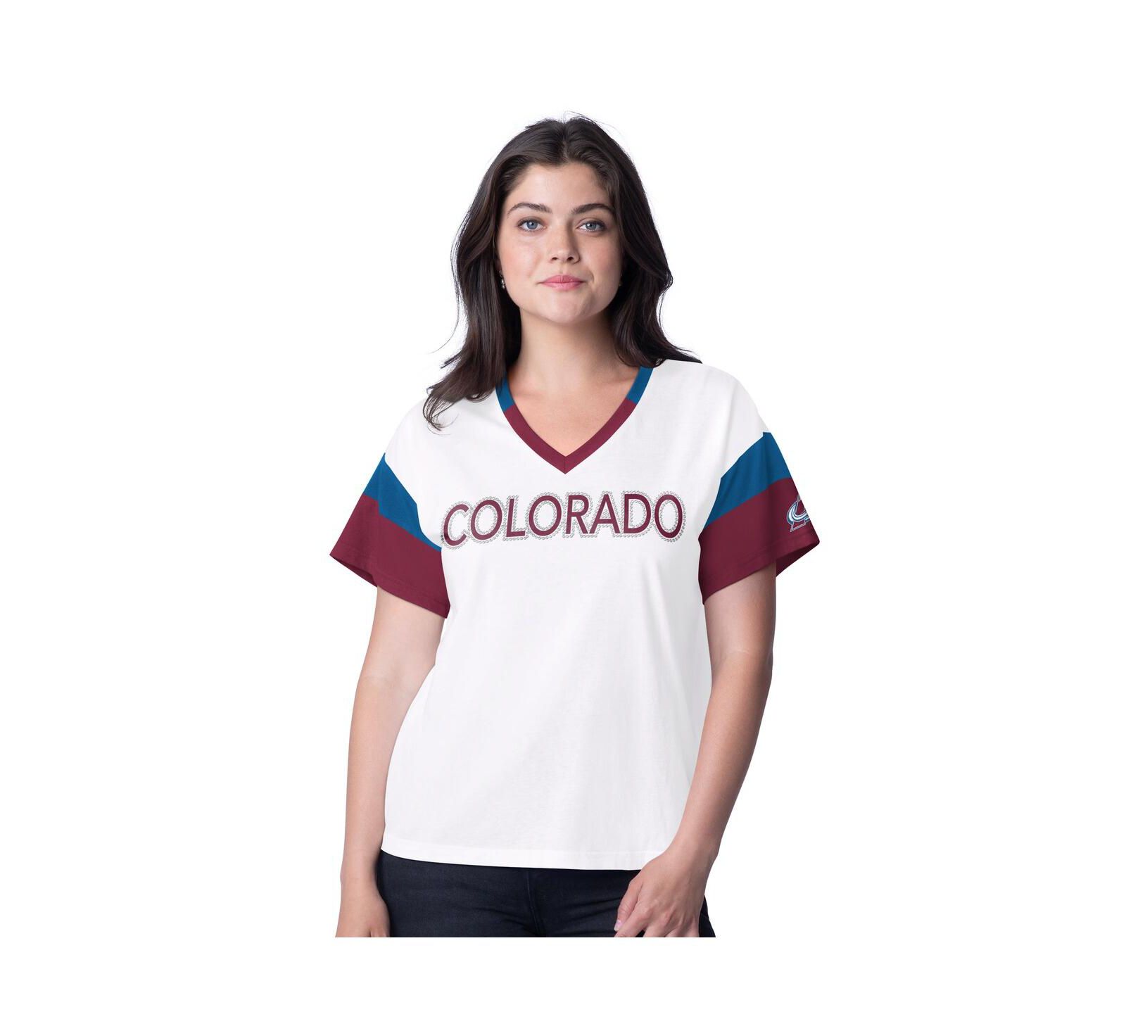 Футболка G-III 4Her by Carl Banks Colorado Avalanche Rink Oversized с отделкой стразами, Женская, белая