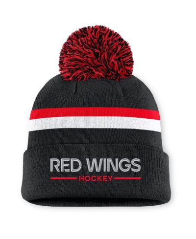Женская вязаная шапка Fanatics Black Detroit Red Wings Authentic Pro Rink Cuffed with Pom