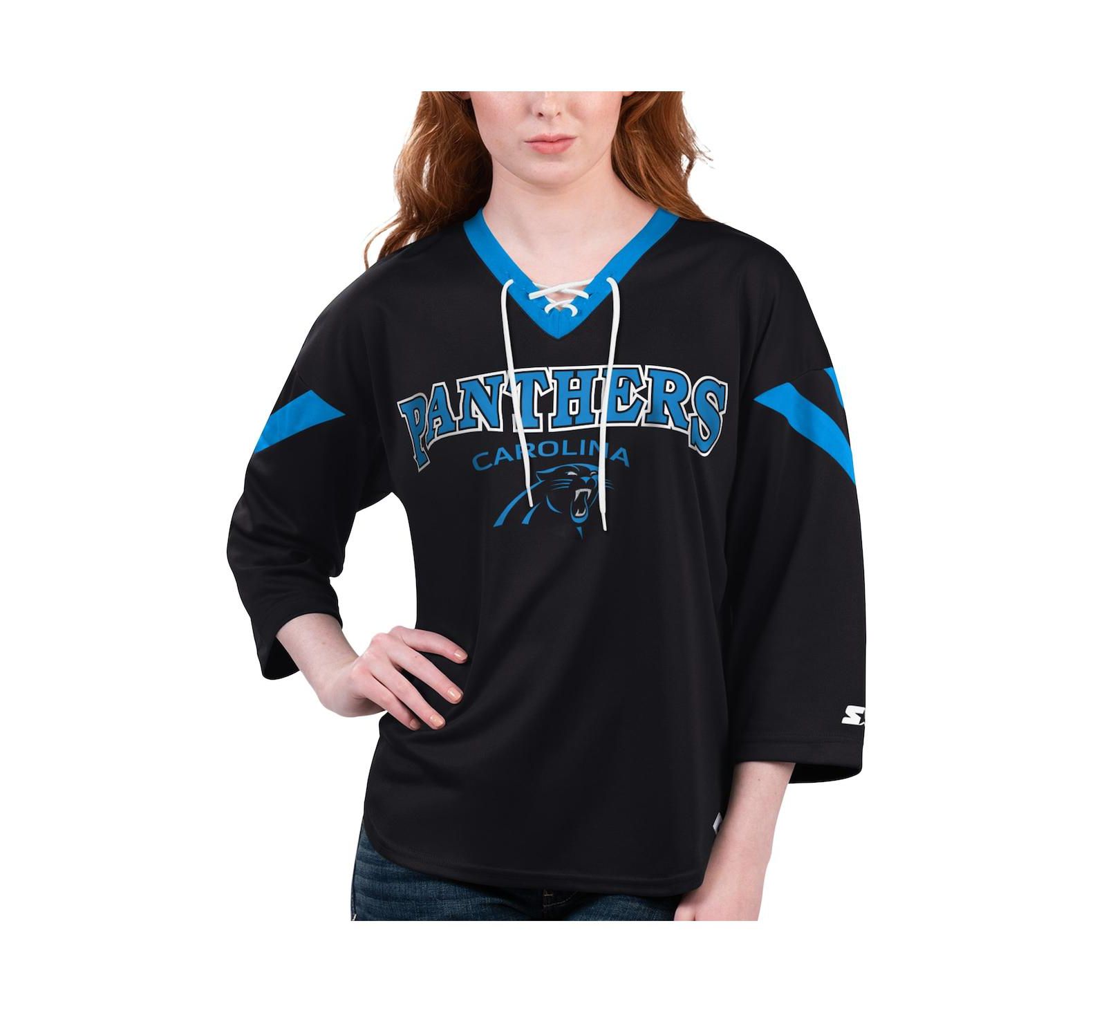 Starter Женская футболка с рукавом 3/4 Rally Lace-Up Black Carolina Panthers