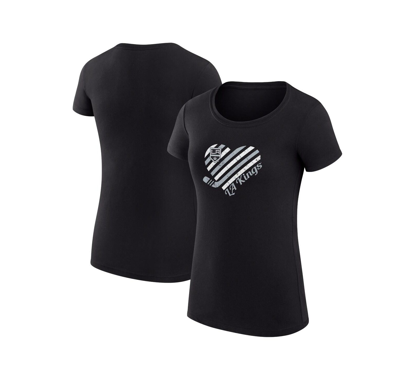 G-III 4Her by Carl Banks Women's Black Los Angeles Kings Super-Slim Fit Lightweight Heart T-Shirt