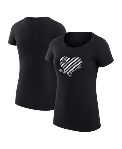 G-III 4Her by Carl Banks Women's Black Los Angeles Kings Super-Slim Fit Lightweight Heart T-Shirt