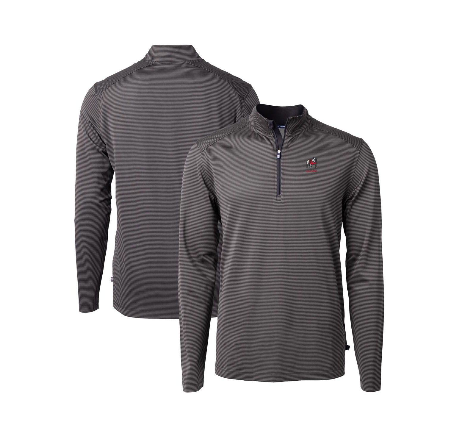 Мужская рубашка Cutter & Buck Black Georgia Bulldogs Alumni Logo Virtue Dry Tec Eco Pique Micro Stripe Quarter-Zip