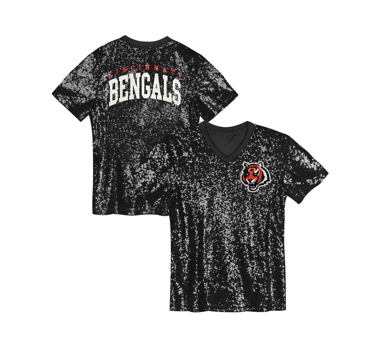 Детский топ Outerstuff Black Cincinnati Bengals Wordmark Sequin V-Neck Top