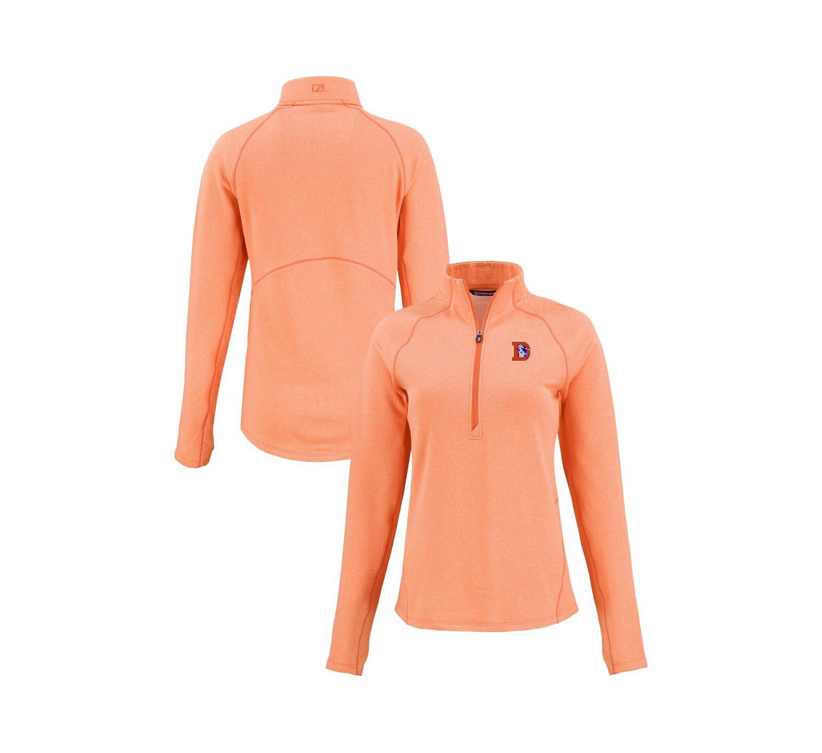 Cutter & Buck Women's Heather Orange Denver Broncos Peshastin Eco Fleece Tri-Blend Raglan Half-Zip Jacket