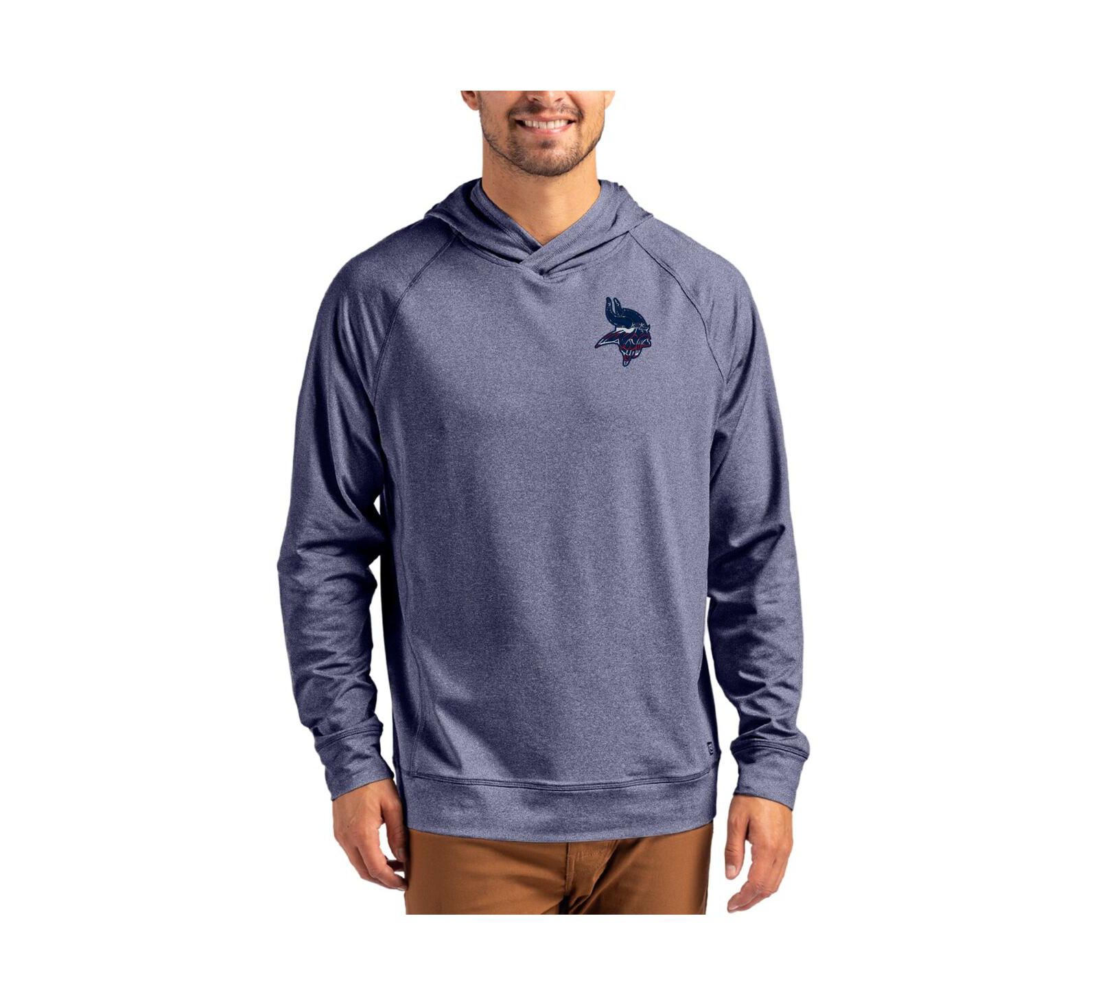 Cutter & Buck Men's Heather Navy Minnesota Vikings Adapt Americana Knit Raglan Pullover Hoodie