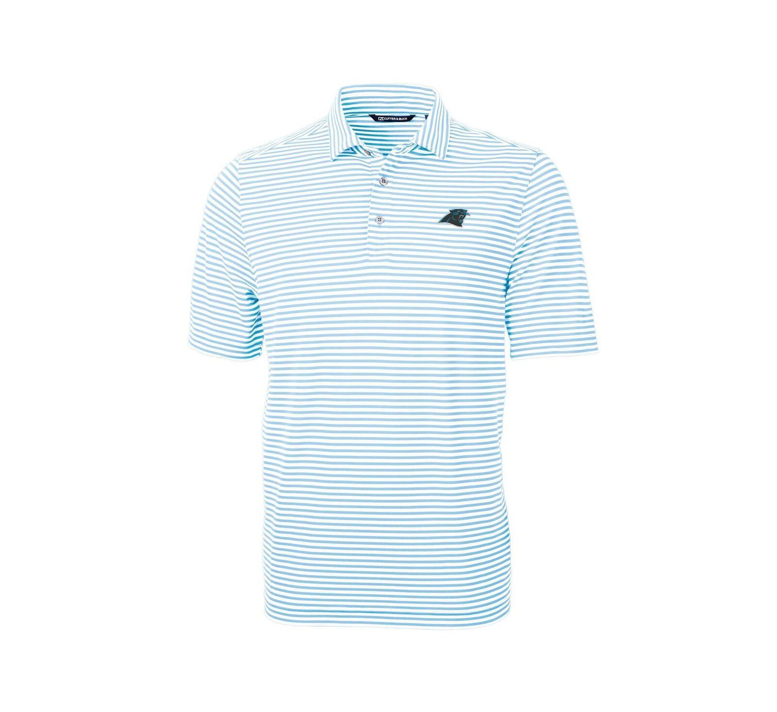 Cutter & Buck мужская поло-рубашка Virtue Eco Pique Stripe синего цвета с каролинским узором, Carolina Panthers