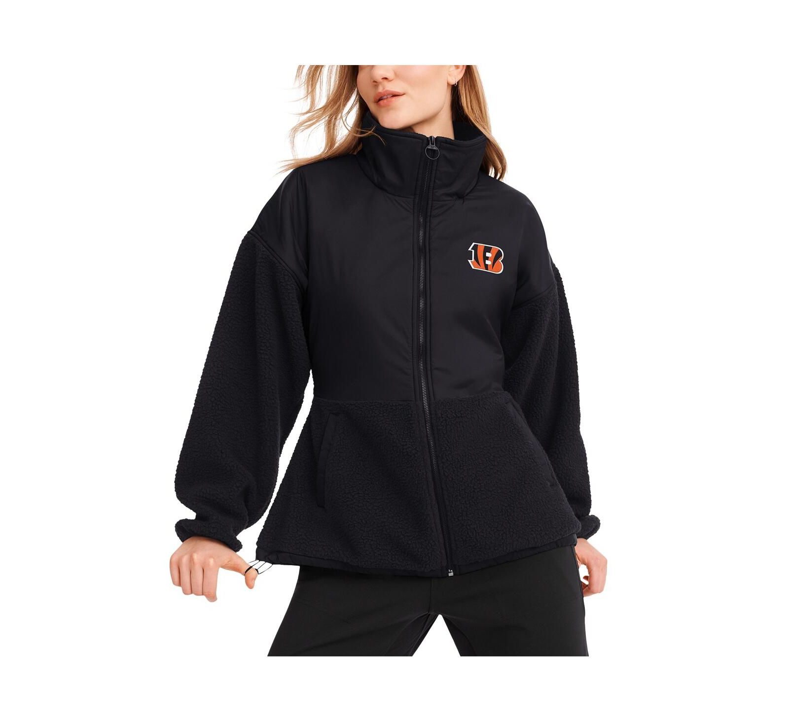 DKNY Sport Women's Black Cincinnati Bengals Drew Mixed Media Full-Zip Jacket