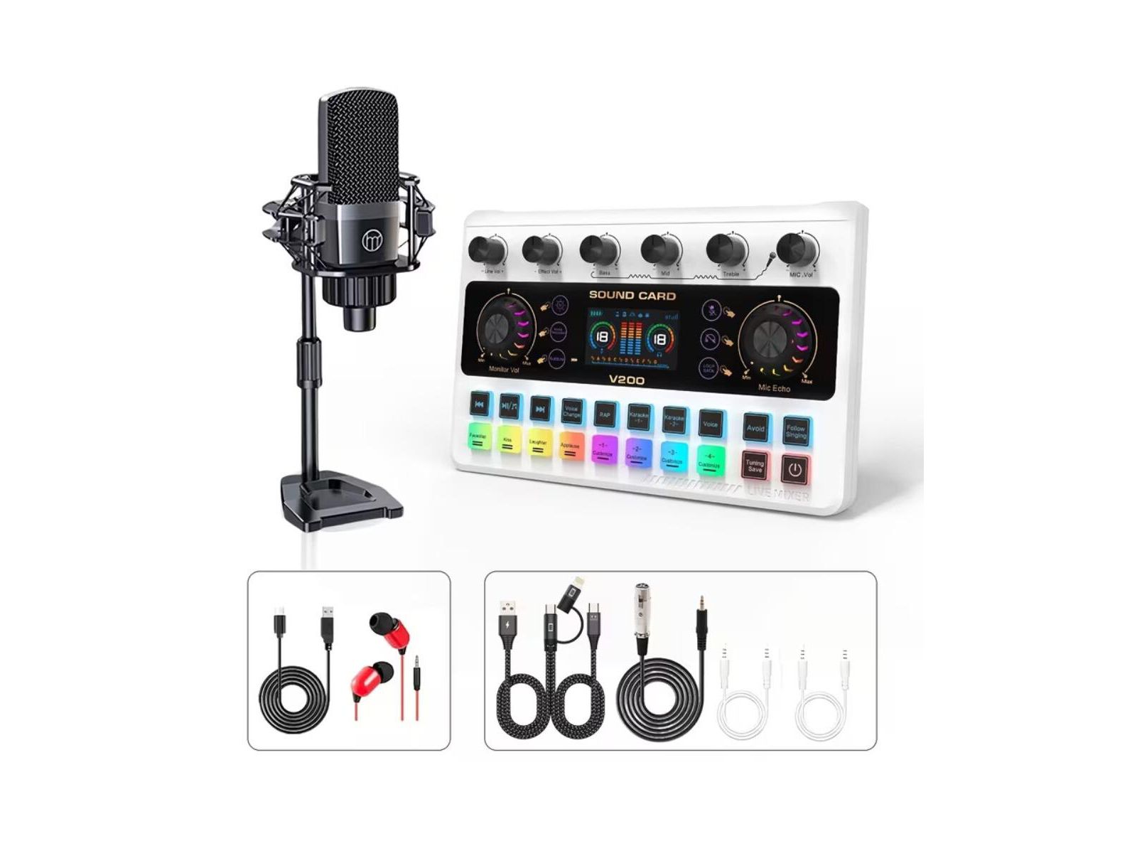 Zealsound Multifunctional Wireless Rechargeable Voice Changer Podcast Microphone Bundle for PC/Mobile/Gaming