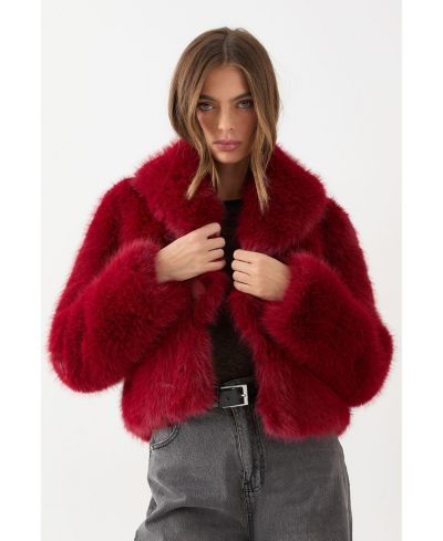 MissPap Women's Faux Fur Cropped Collar Coat