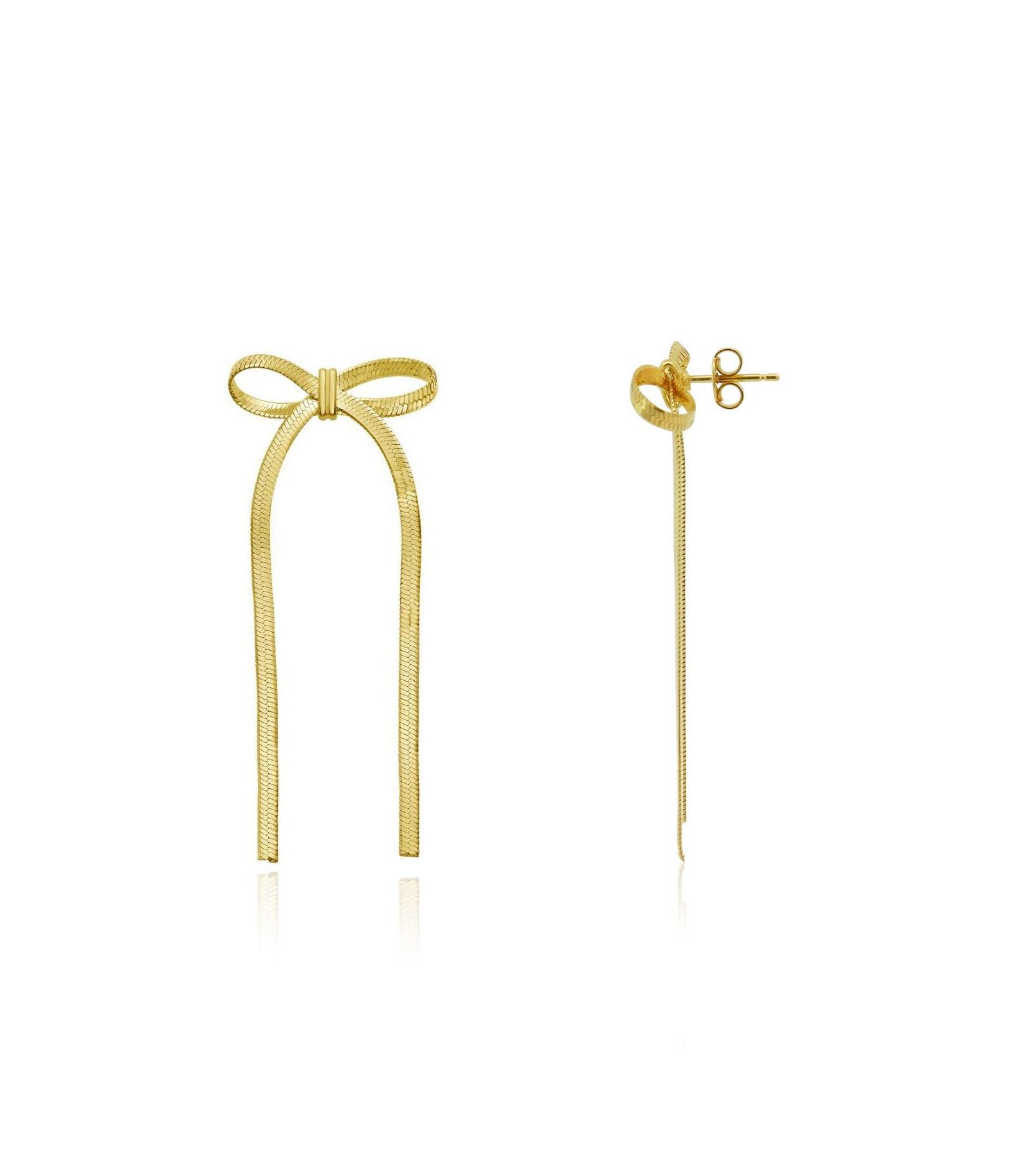 The Lovery Herringbone Bow Earrings 14K Gold-Plated
