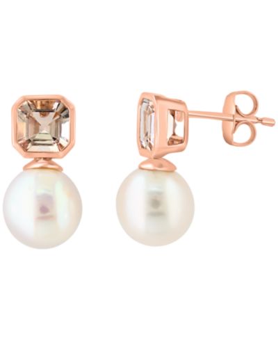 Серьги EFFY Collection Morganite (1-5/8 ct. t.w.) и Freshwater Pearl (9mm) в Rose Gold 14k