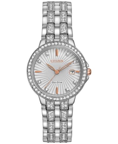 Женские часы Citizen Eco-Drive с кристаллами и стальным браслетом 28mm EW2340-58A