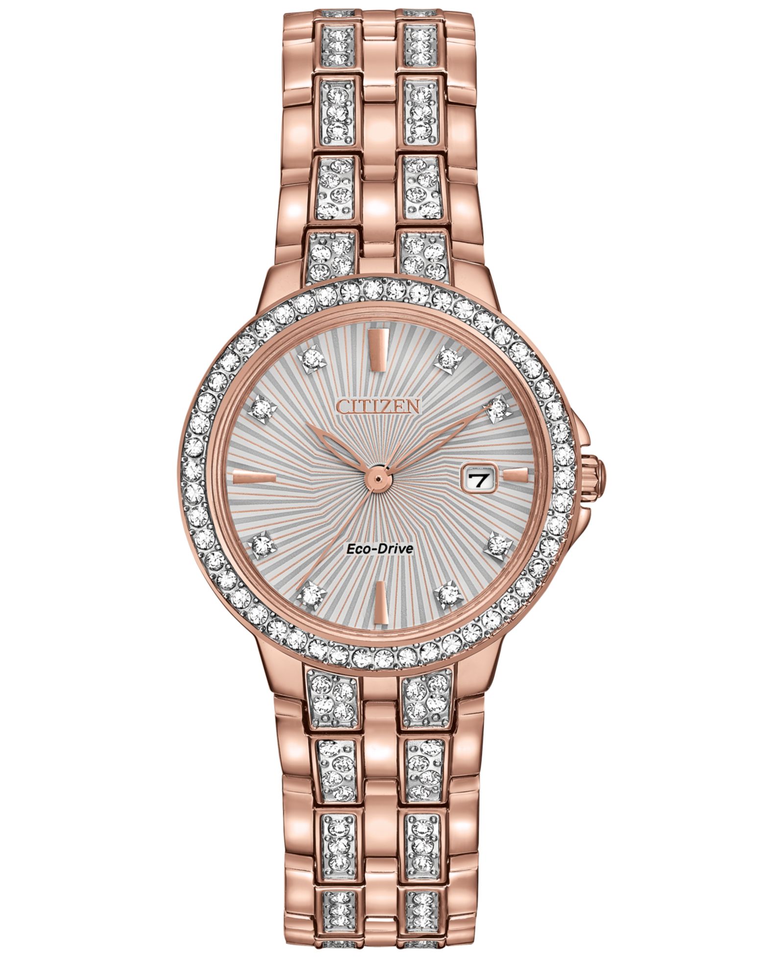 Citizen Женские часы Eco-Drive Crystal Accent Rose Gold-Tone Stainless Steel 28mm EW2348-56A