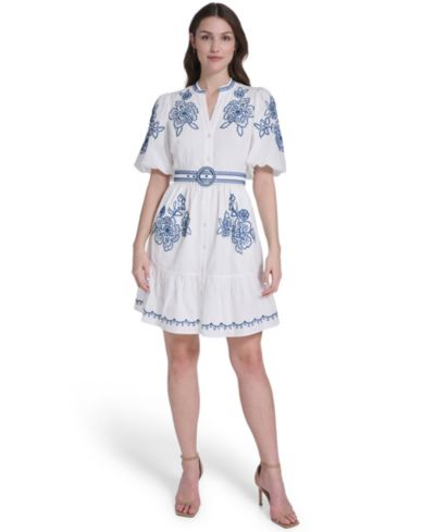 Eliza J Women's Mandarin Collar Belted Shirt-Dress