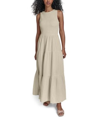 Calvin Klein Women's Smocked Tiered A-Line Midi Dress