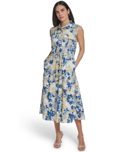 Calvin Klein Collared Sleeveless Midi Dress