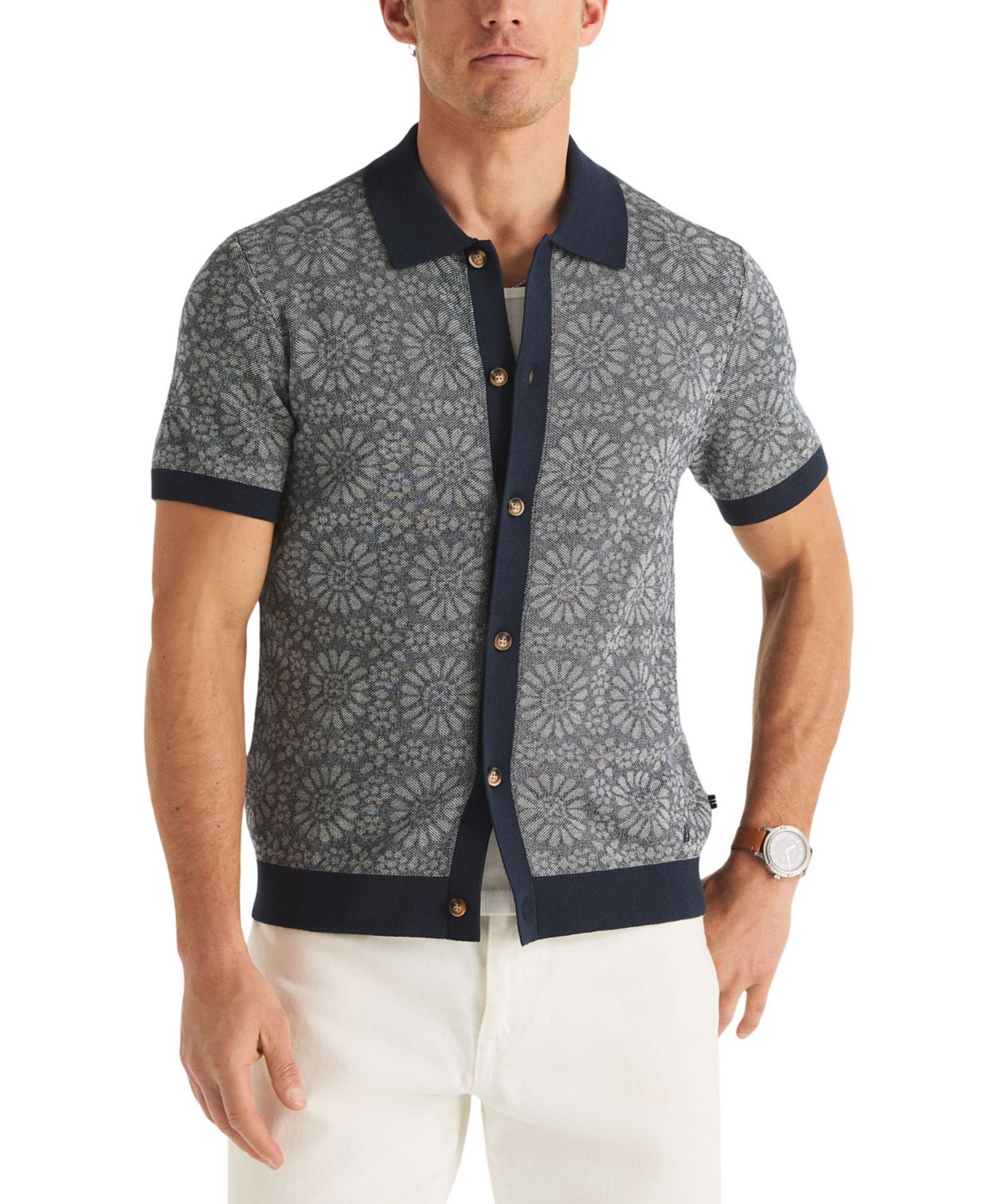 Мужской поло-свитер Nautica Jacquard Classic-Fit с пуговицами