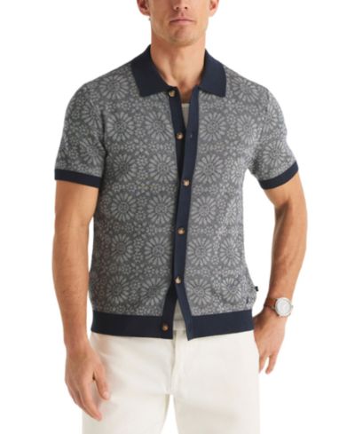 Nautica Men's Jacquard Classic-Fit Buttoned Polo Sweater