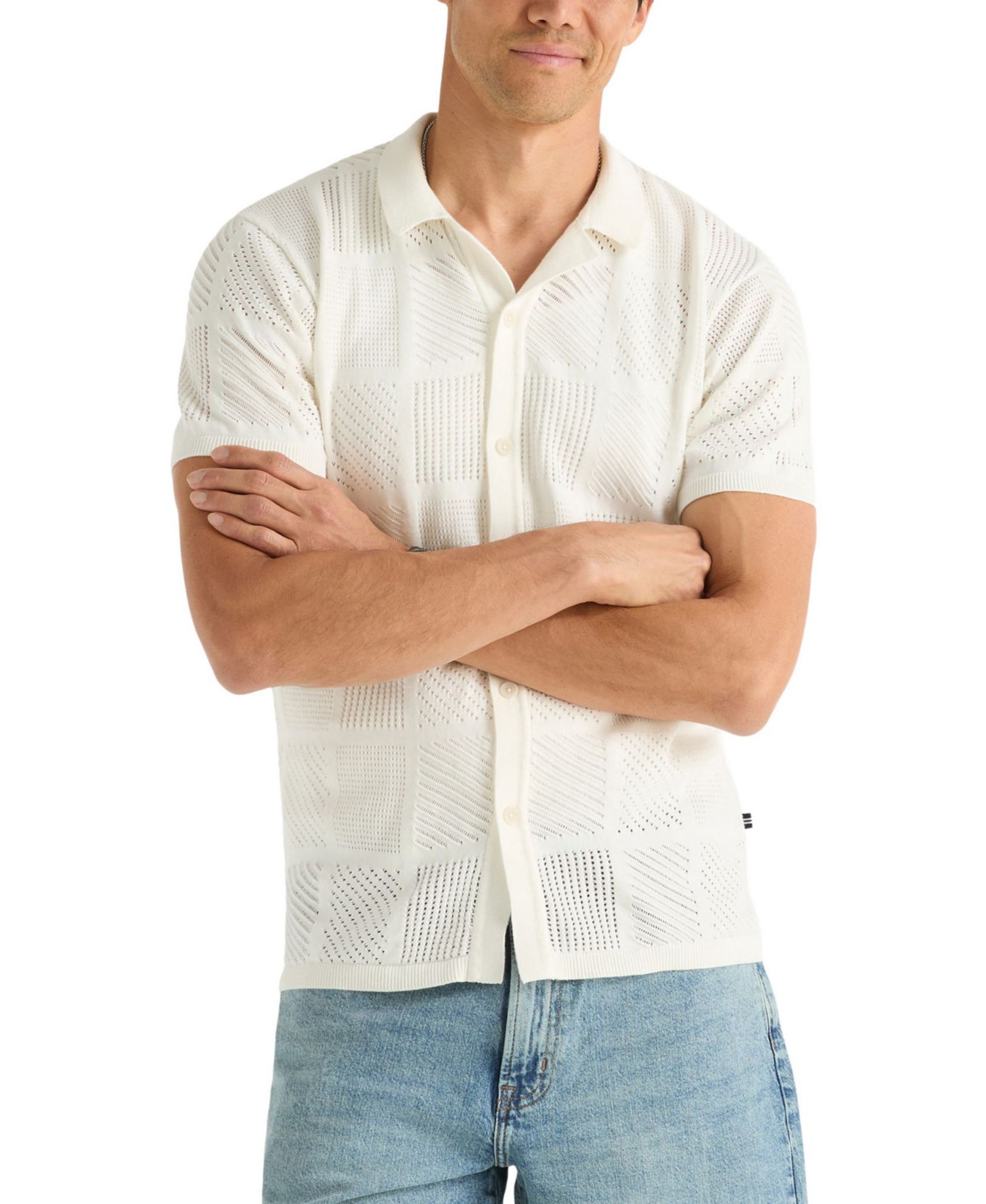 Nautica Men's Open-Stitch Classic-Fit Buttoned Polo Sweater