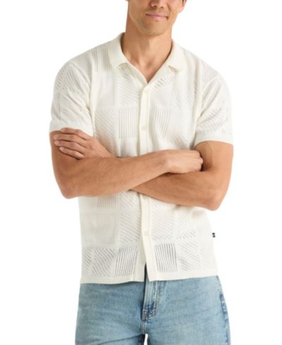 Nautica Men's Open-Stitch Classic-Fit Buttoned Polo Sweater