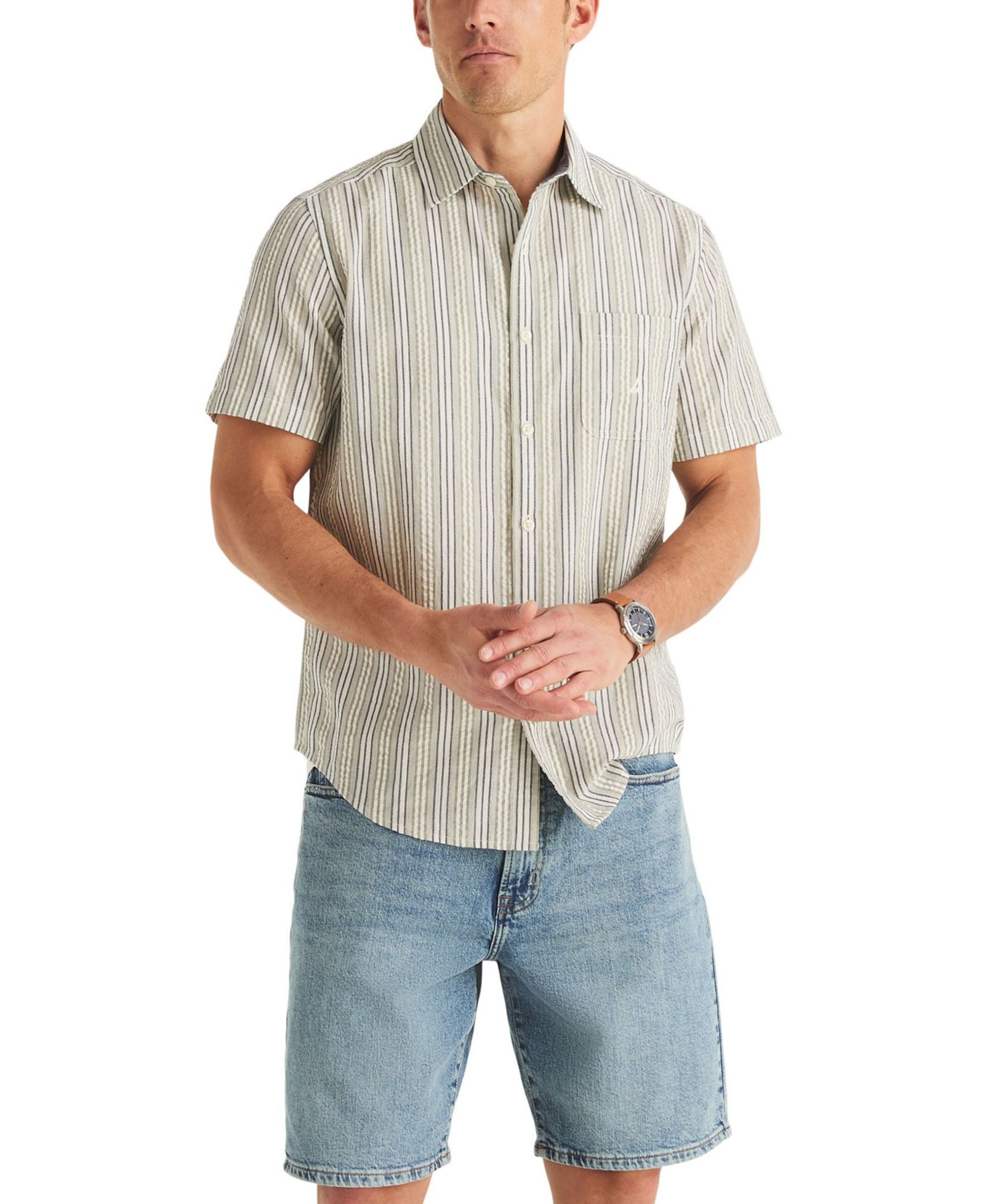 Nautica Men's Seersucker Stripe Classic-Fit Short-Sleeve Shirt