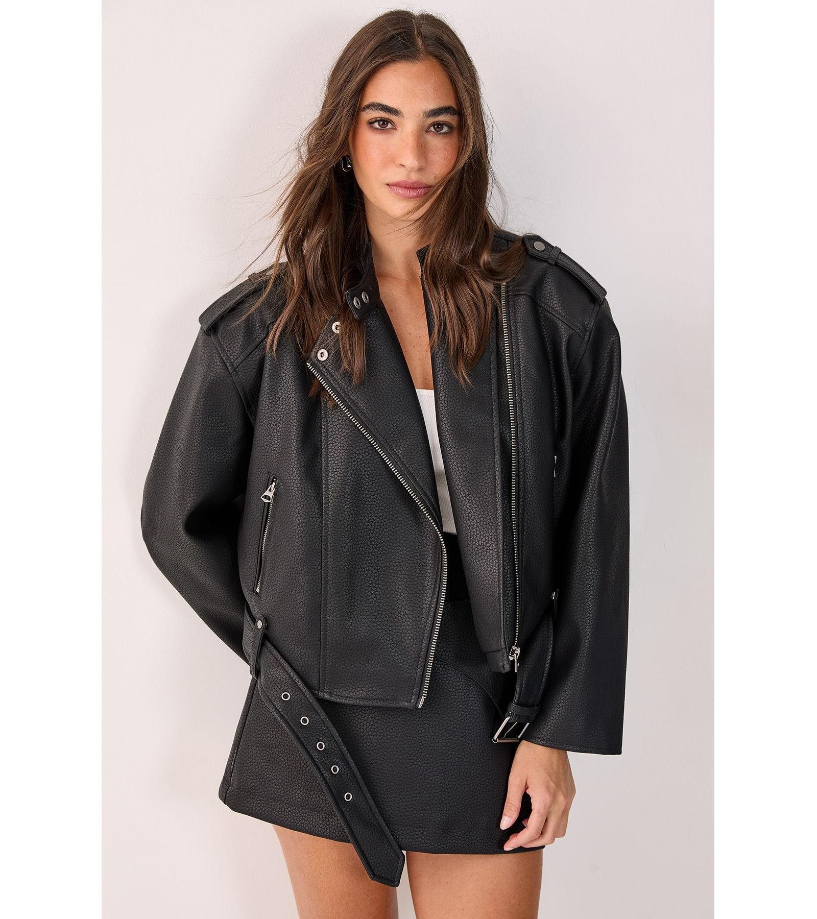 Nasty Gal Women's Belted Faux Leather Biker Jacket