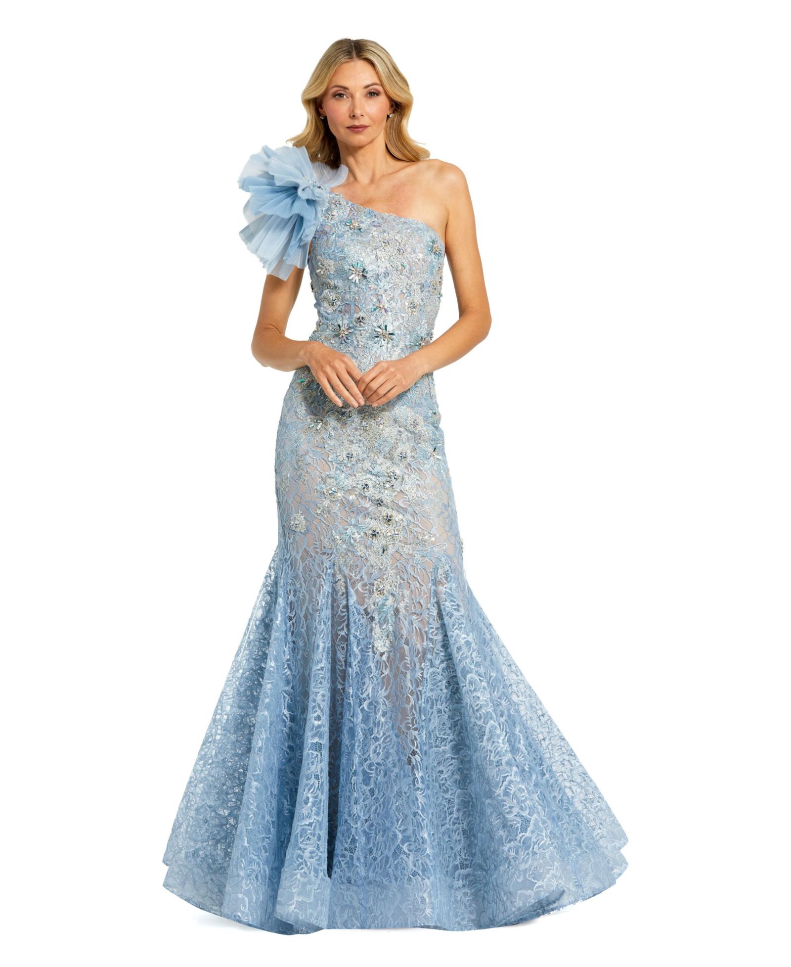 Женское вечернее платье Mac Duggal Embellished Tulle Flower Detail Mermaid Gown