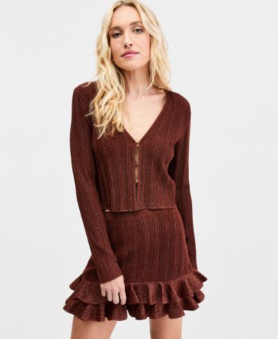 Bar III Women's Metallic-Knit Cropped Cardigan, Macy's Exclusive
