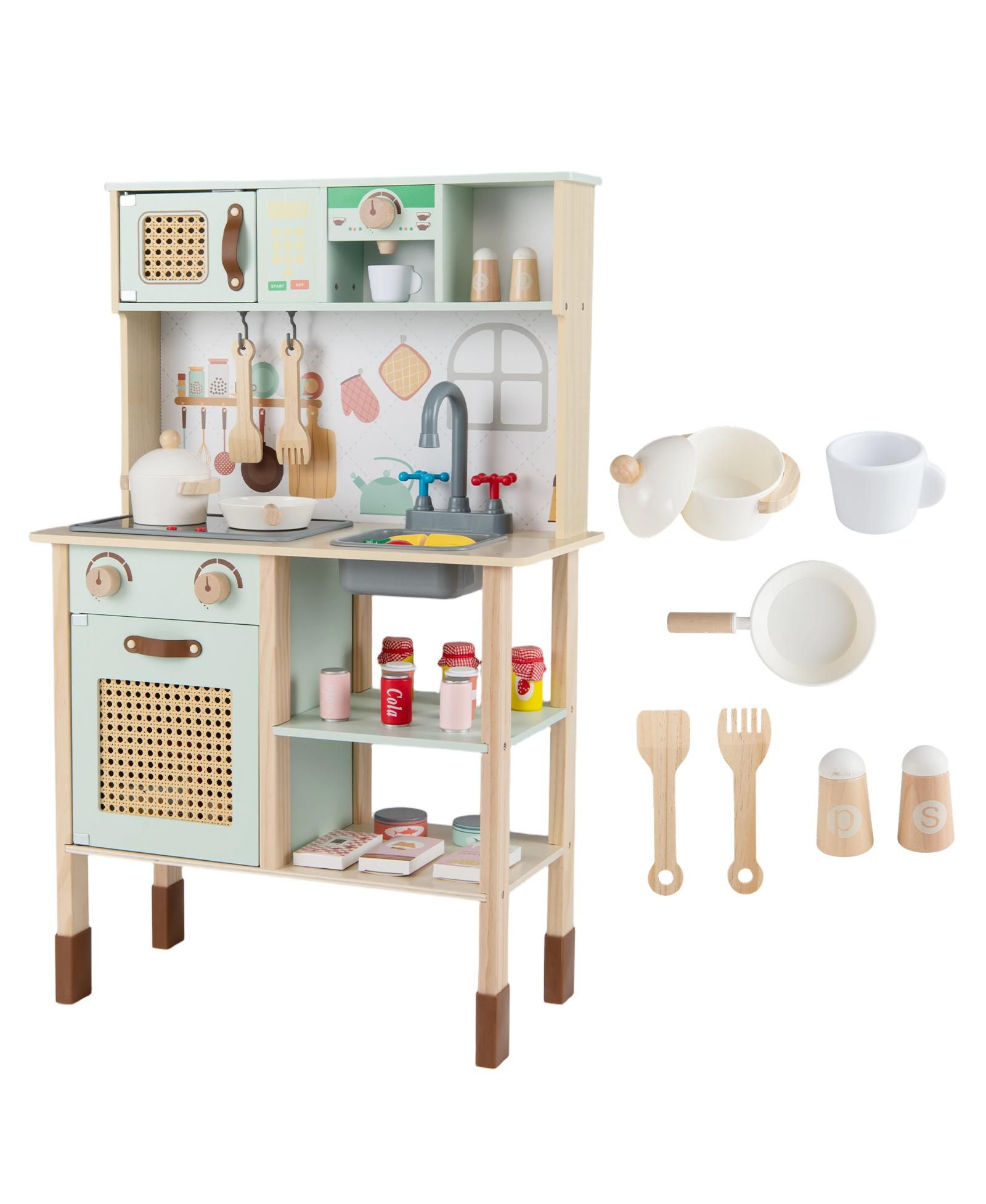 Детская игровая кухня Mecale Wooden Play Kitchen с ретро-стилем