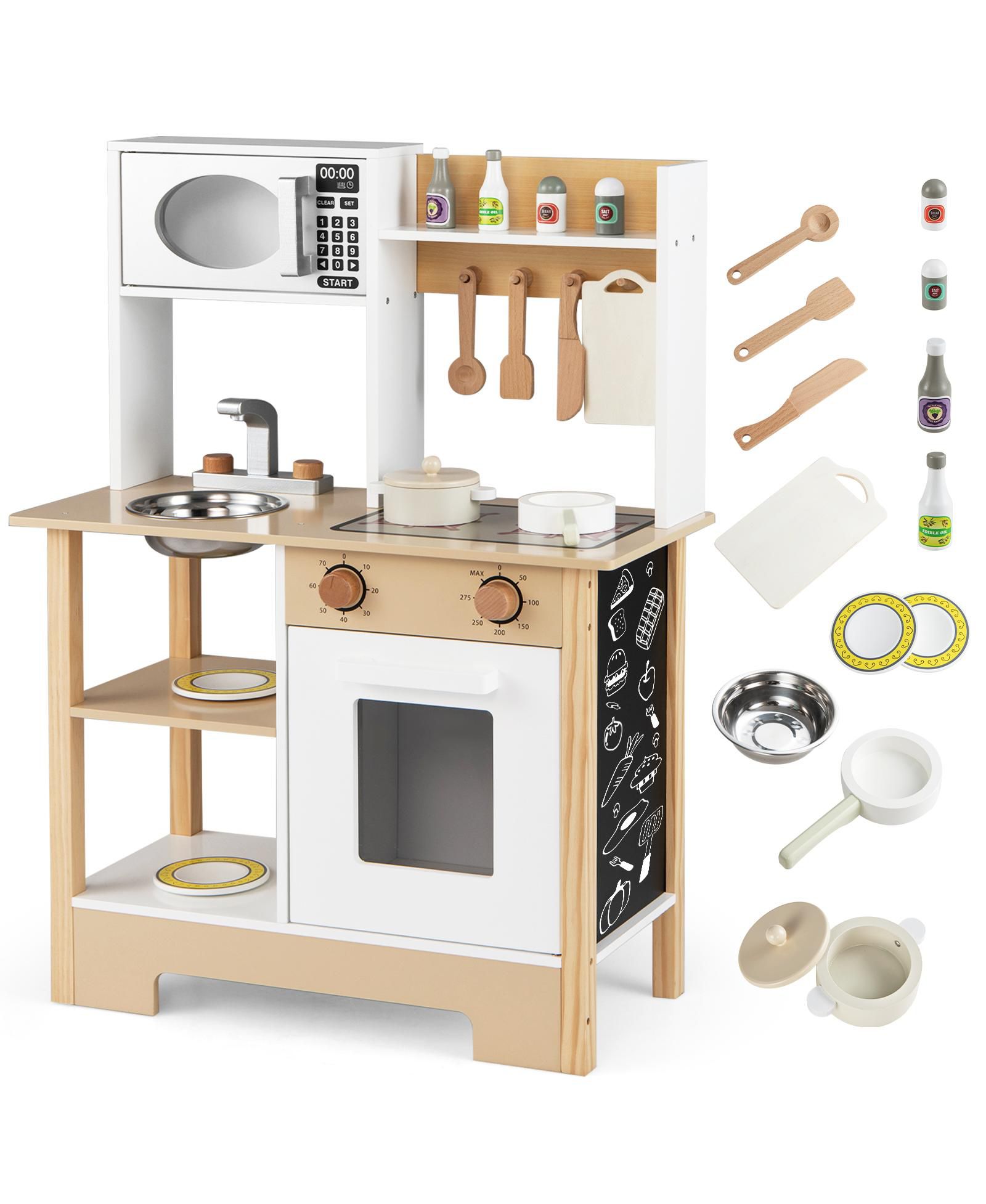 Детский деревянный игровой набор Mecale Play Kitchen с меловой доской, подарок на день рождения для детей от 3 лет