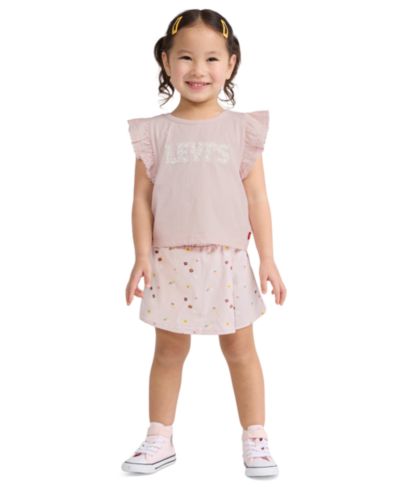 Levi's Girls' 2T-6X Knit Top and Ditsy Skort, 2-Piece Set