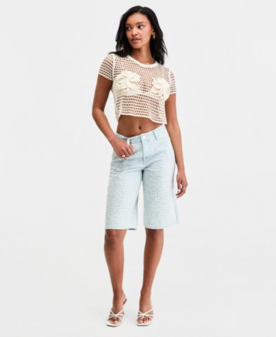 Женские джинсовые шорты Bar III Sequin Destructed Denim Bermuda