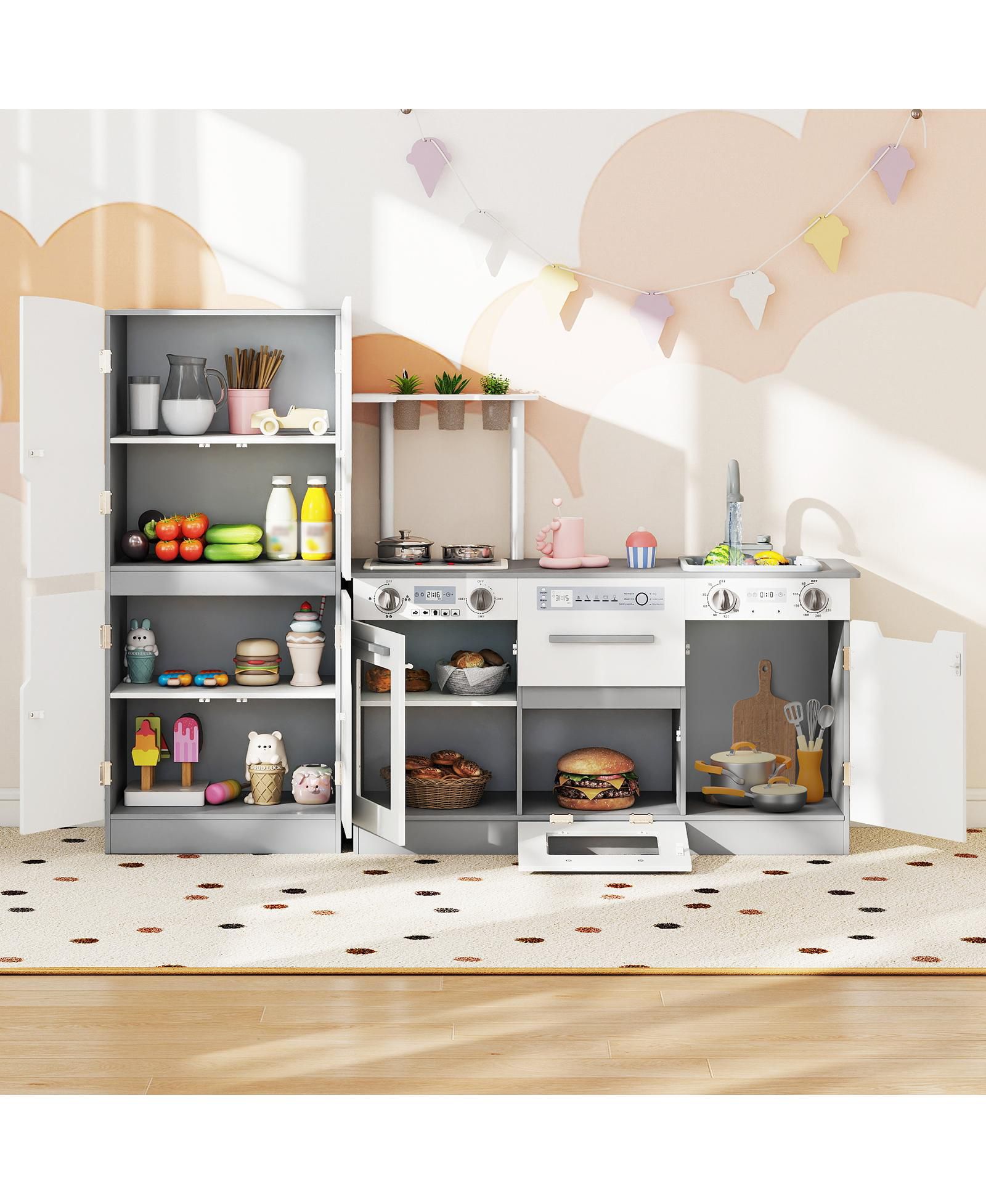 Детский игровой набор для кухни Mecale из дерева, 2 предмета, с холодильником и проточной водой